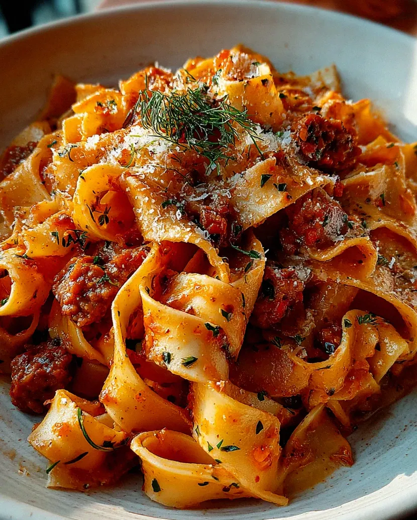 Cremige kalabrische Chili-Pappardelle mit Wurst und Fenchel
