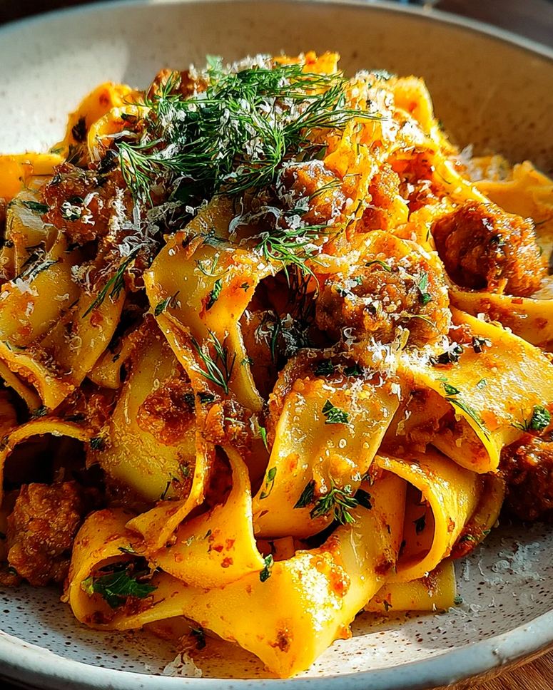 Cremige kalabrische Chili-Pappardelle mit Wurst und Fenchel – Schritt 1