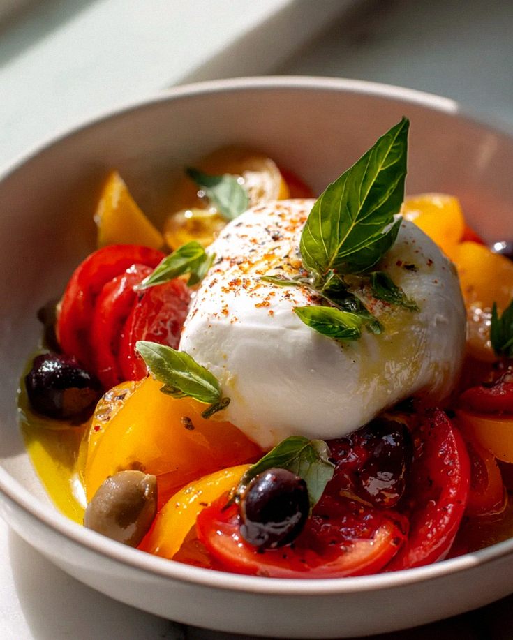 Cremige Mediterrane Burrata Bowl mit Paprika & Oliven – Schritt 2