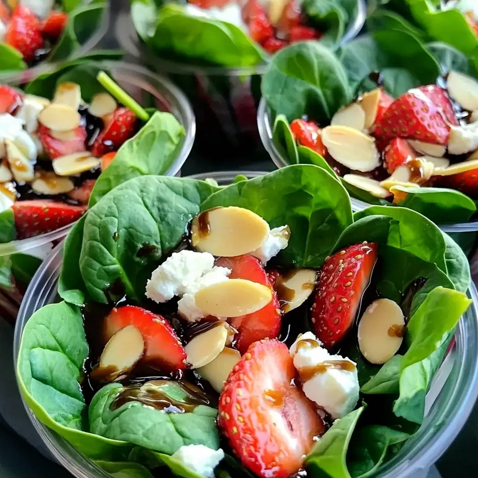 Erdbeer-Spinat-Salat in frischen Schalen