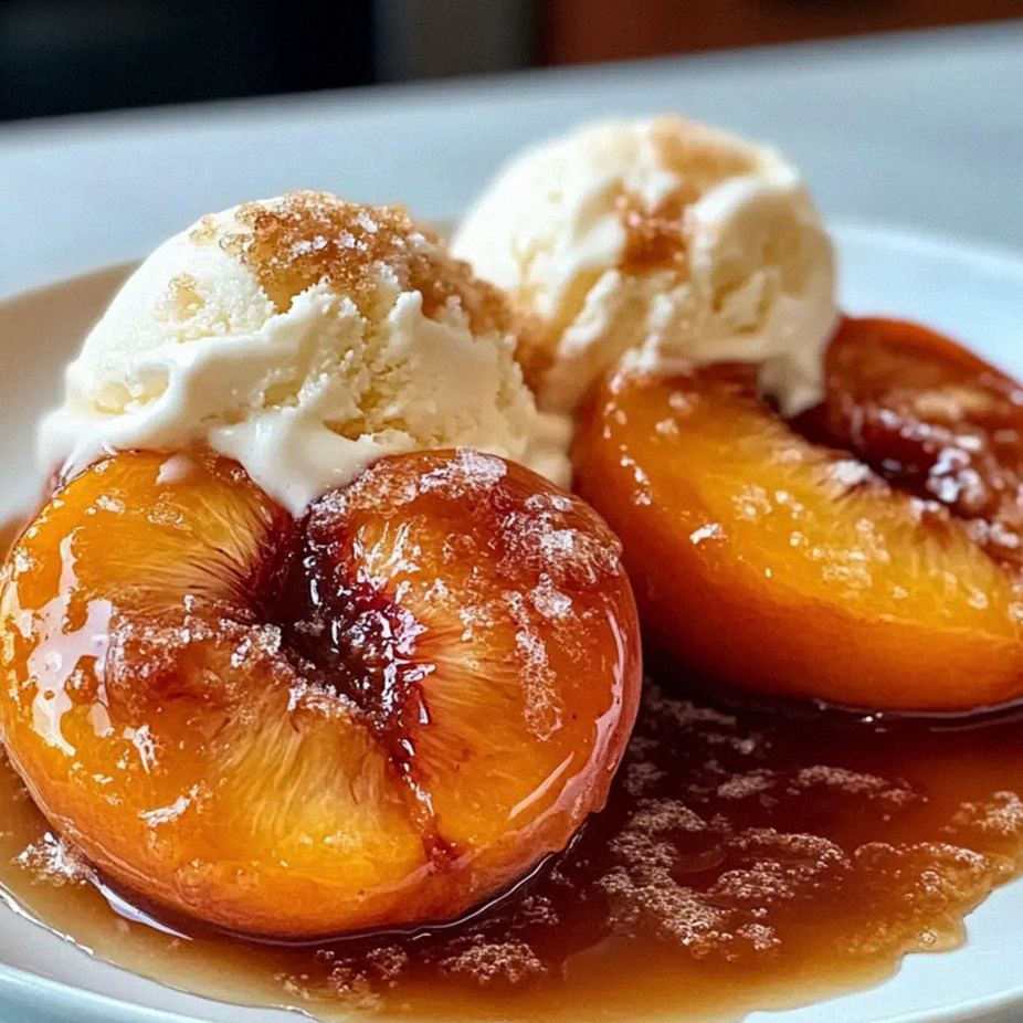 Gebackene Pfirsiche und Eiscreme mit braunem Zucker – Schritt 1