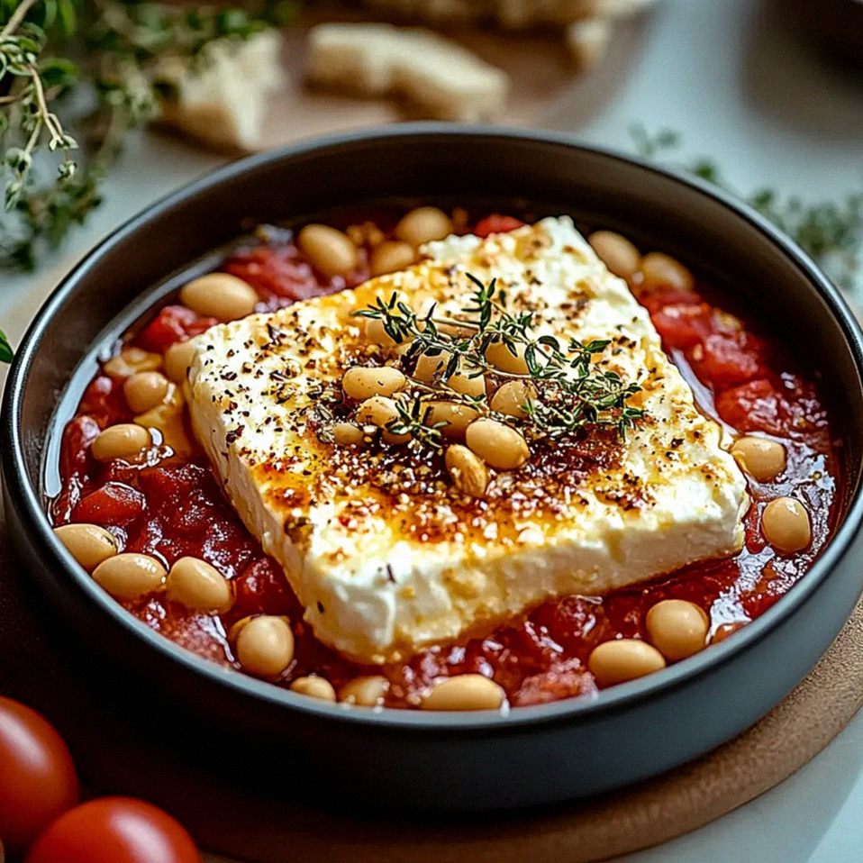 Gebackener Feta mit Riesenbohnen Einfach Zubereiten