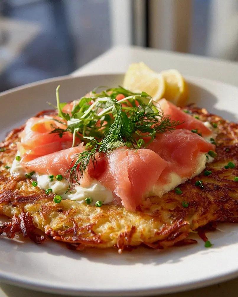 Großer Rösti mit cremigem Frischkäse & zartem Lachs-Filet