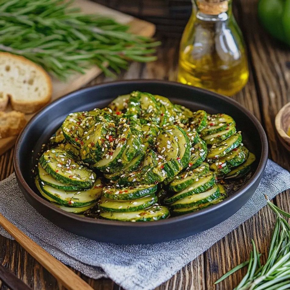 Gurkensalat asiatisch mit Chili Sesam einfach zubereiten