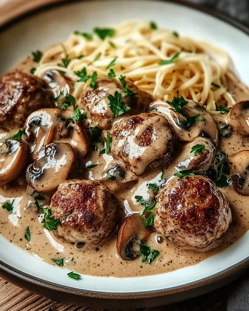 Hackbällchen in Champignon-Rahmsoße