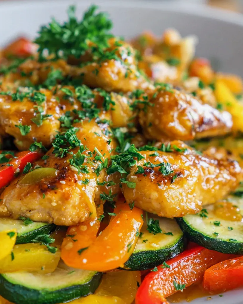 Honig Senf Hähnchen mit buntem Gemüse: Paprika & Zucchini Rezept