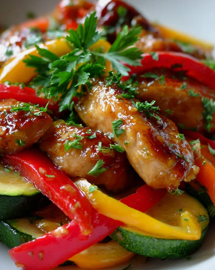 Honig Senf Hähnchen mit buntem Gemüse: Paprika & Zucchini Rezept – Schritt 2