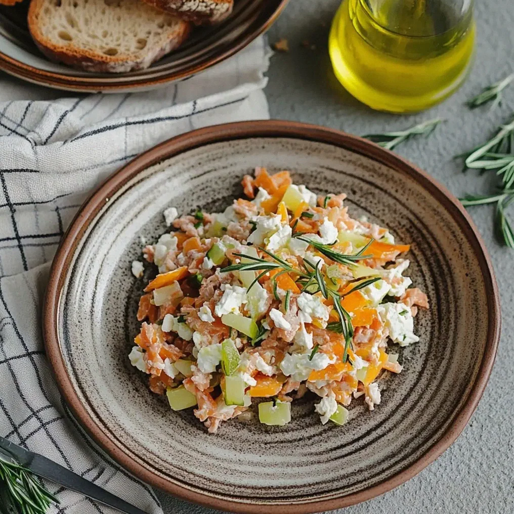 Hüttenkäse Salat mit Thunfisch einfach zubereiten