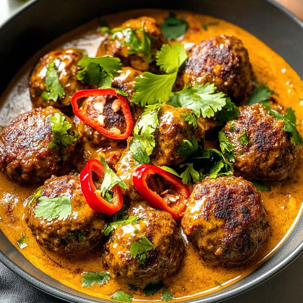 Jerk-Fleischbällchen in cremiger Kokos-Curry-Sauce
