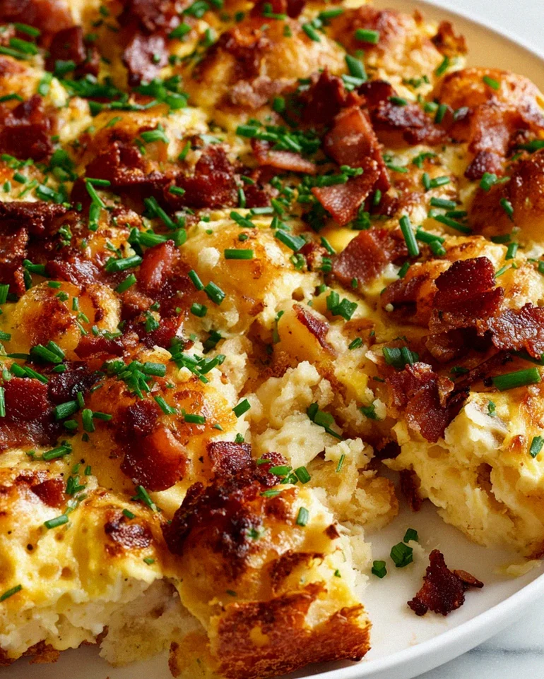 Kartoffelknödel-Frühstücks-Auflauf mit Rinderbacon & Ei