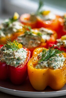 Knackige Minipaprika mit cremigem Pickle Dip gefüllt