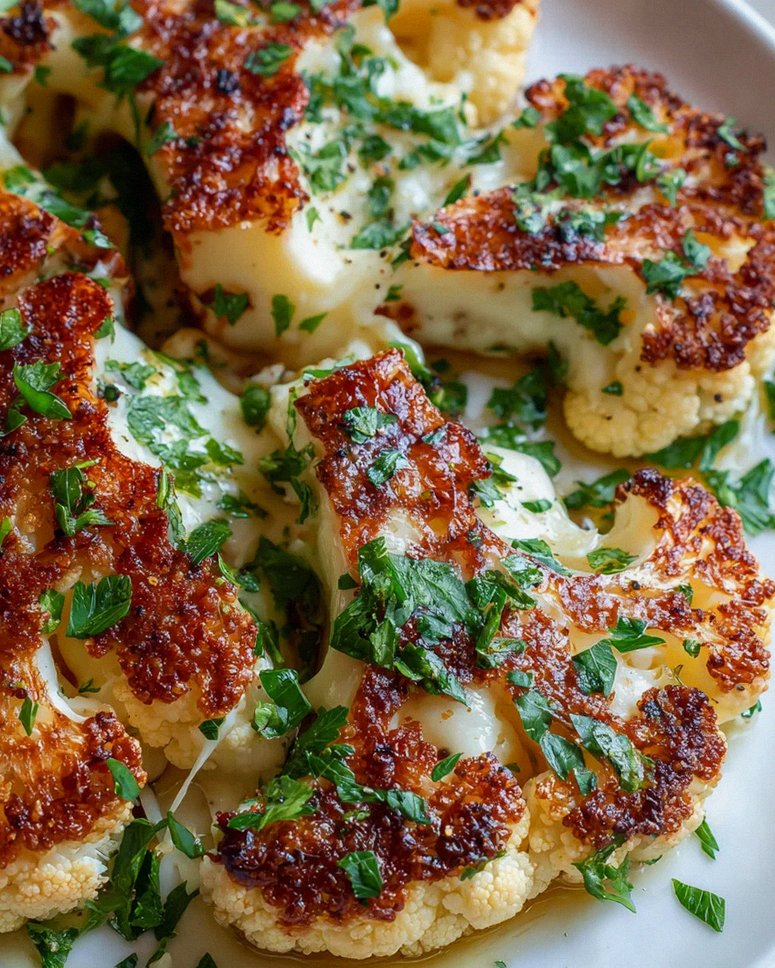 Knusprige Air Fryer Mozzarella Blumenkohlsteaks mit Knoblauchöl