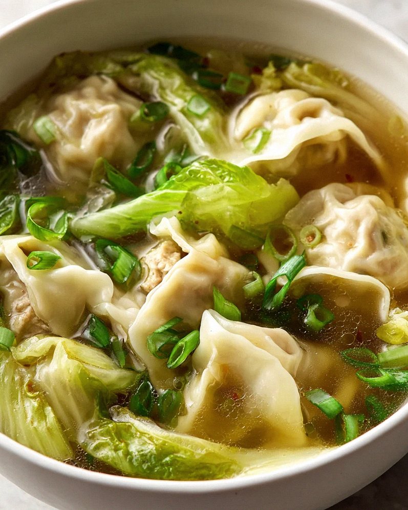 Langsame Kochzeit: Wonton-Suppe mit Napa-Kohl und Rindfleisch