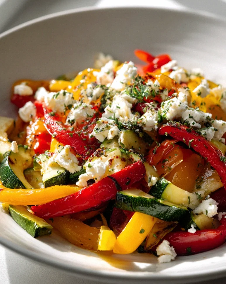 Leckere Feta Gemüse Pfanne mit Paprika und Zucchini