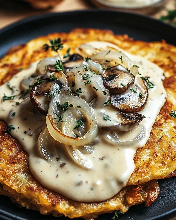 Mozzarella Rösti mit Zwiebel-Pilzrahmsoße – Schritt 1