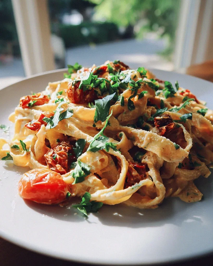 Sonnige Vegane Pasta: Cremig mit Getrockneten Tomaten
