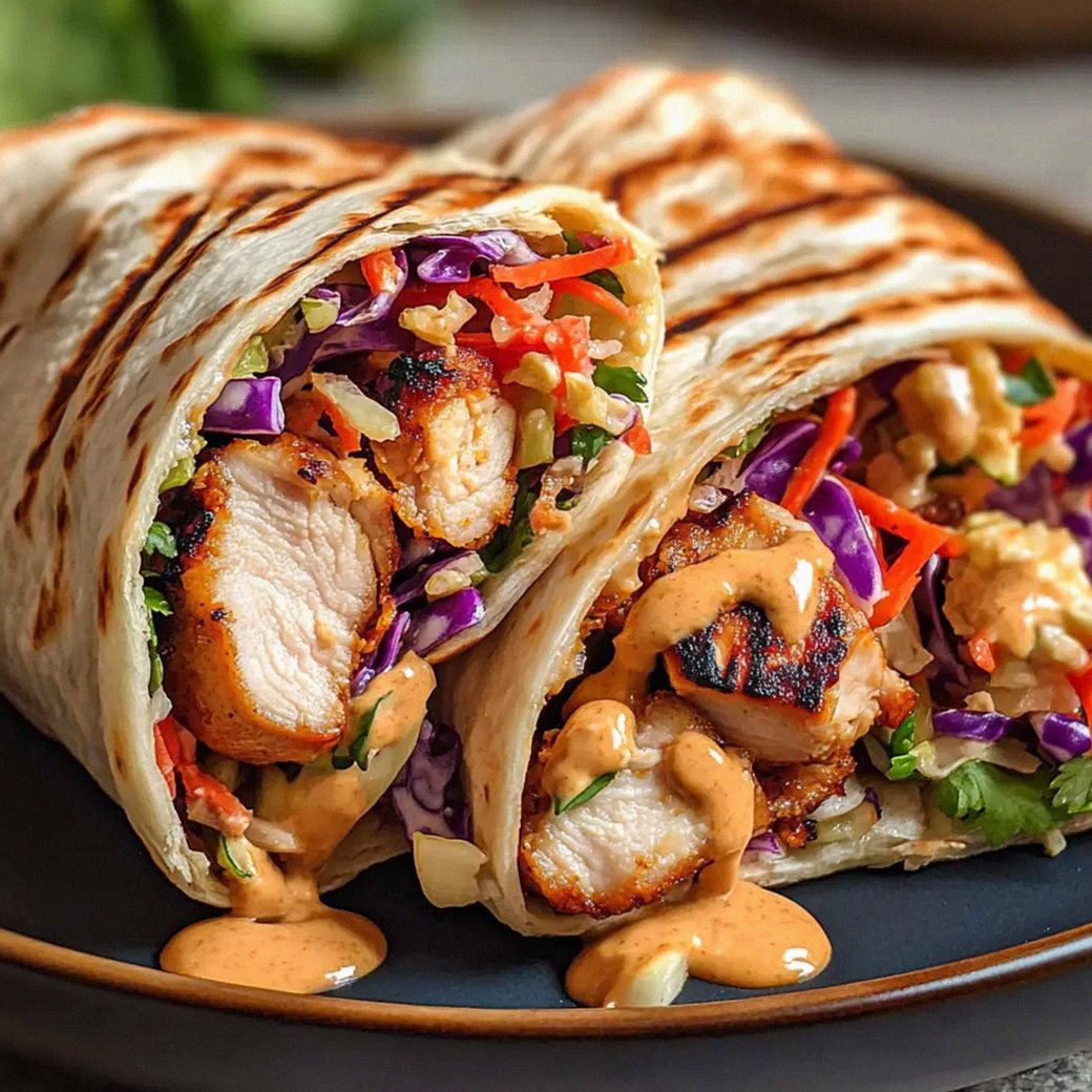 Thai Hähnchen Wrap mit knusprigem Slaw genießen