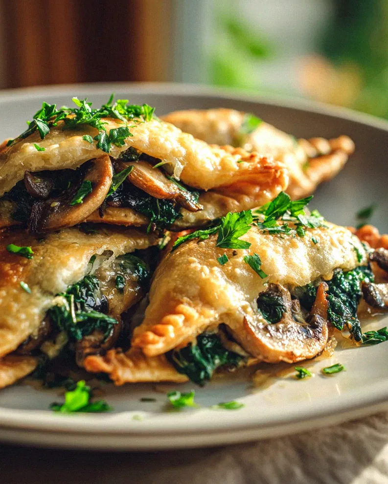 Vegan Gefüllte Gemüsetaschen mit Spinat und Pilzen