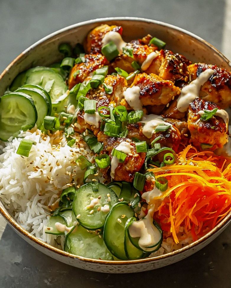 Würzige Hähnchen Bowl mit cremiger Sauce – einfach lecker!