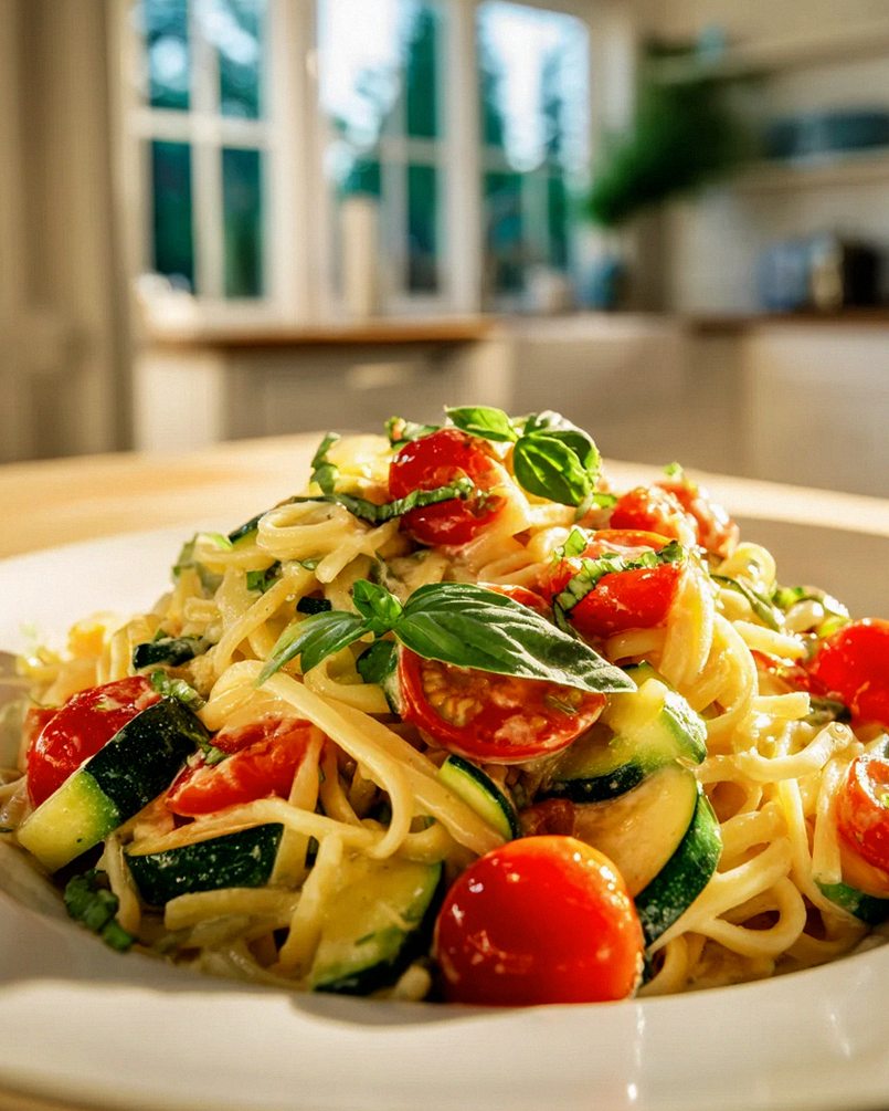 Zucchini und Tomaten: Schnelles Pfannenpasta-Rezept genießen!
